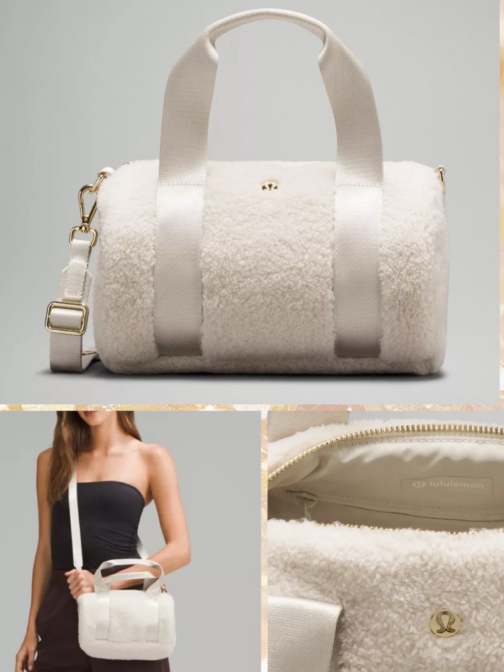 Lululemon Fleece Mini Duffle Bag 5L Bone/Gold Crossbody Sherpa NWT